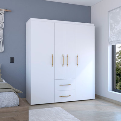 Armoire Bariloche, rangement multi-sections avec tringles de suspension, tablettes et 2 tiroirs