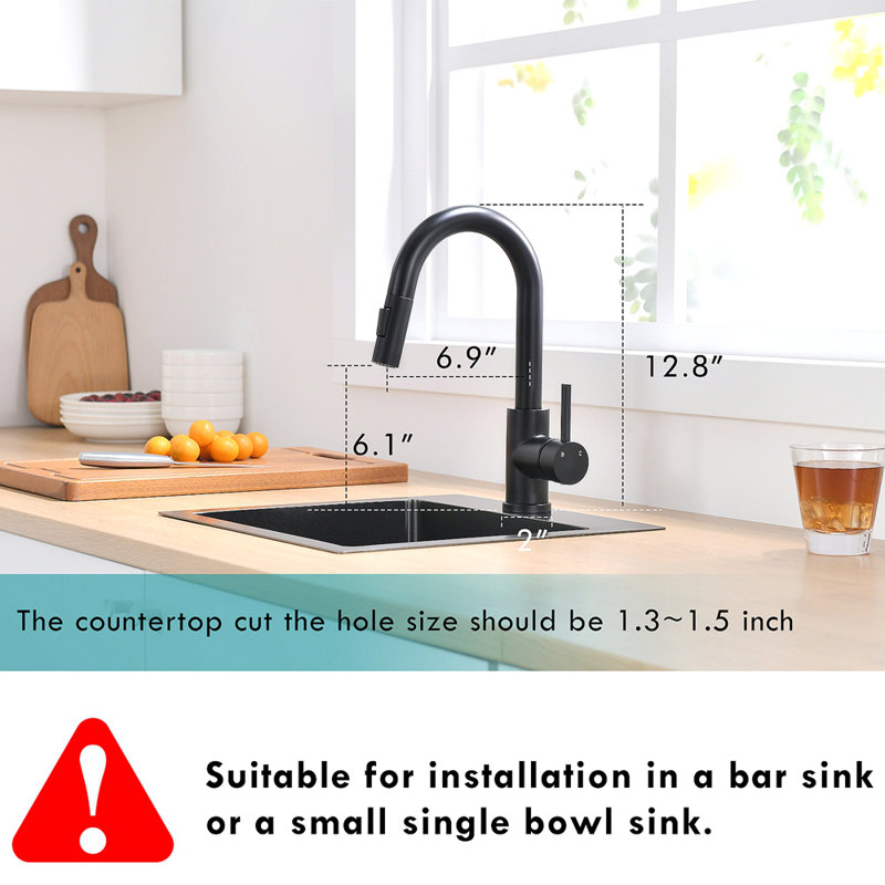 Sink Faucet, Kitchen Faucets With Pull Down Sprayer, Bathroom Sink Faucets Mini Bar Prep Faucet, Black