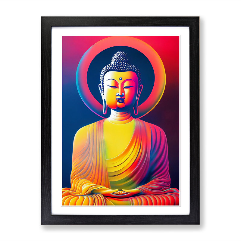 Colourful Buddha No.1 - Print, 66cm H x 48cm W x 2cm D, Black Framed, White