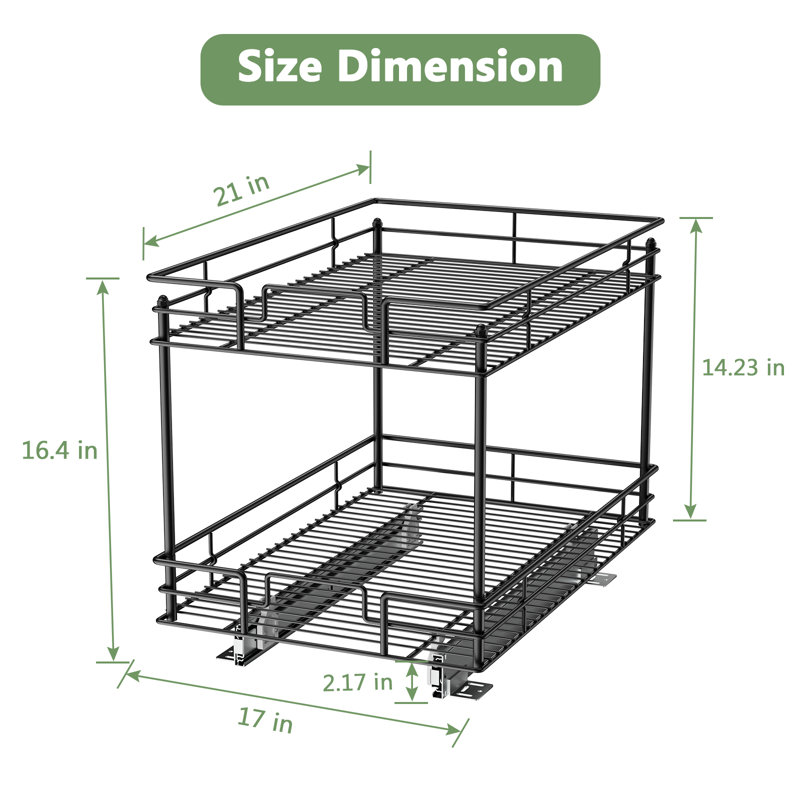 Rashun Steel Pull Out Drawer, Black, 16.4" H x 17" W x 21" D