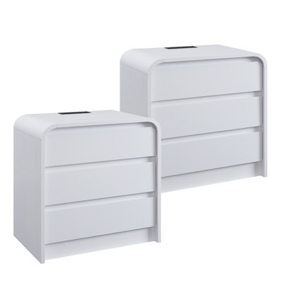 Ensemble de 2 tables de bout modernes de 25 po de hauteur, 2 tables de chevet en bois de 23,6 po de large avec station de charge, 3 tables de bout avec rangement à profil incurvé, table de bout pour la chambre à coucher et le salon