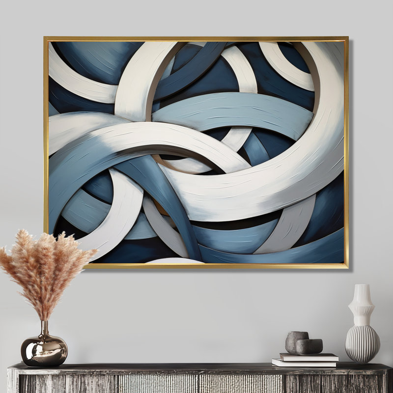 Bleu et blanc tourbillons d'anneaux I - art mural abstrait, salon, H 30 po x l 40 po x P 1,5 po, Toile tendue