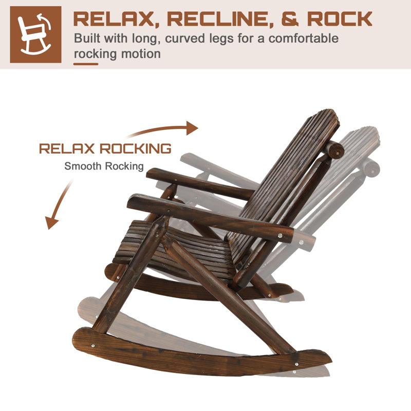 Rustic Carbonized Wood 2-Person Outdoor Rocking Bench