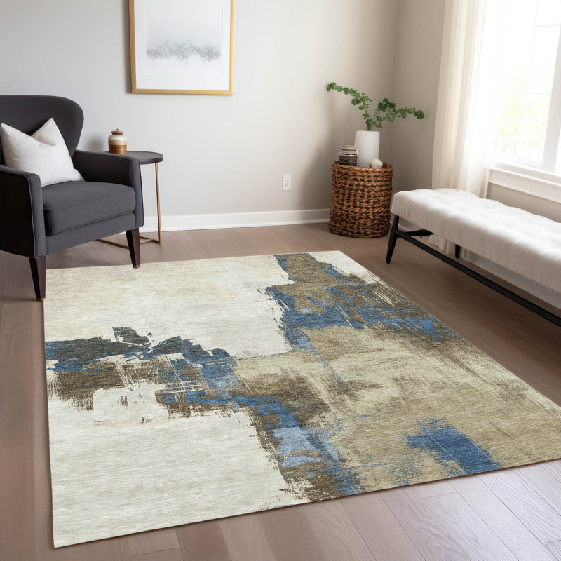 Machine Washable Indoor/Outdoor Christain ACN1332 Beige Rug, Rectangle 2'6" x 3'10"
