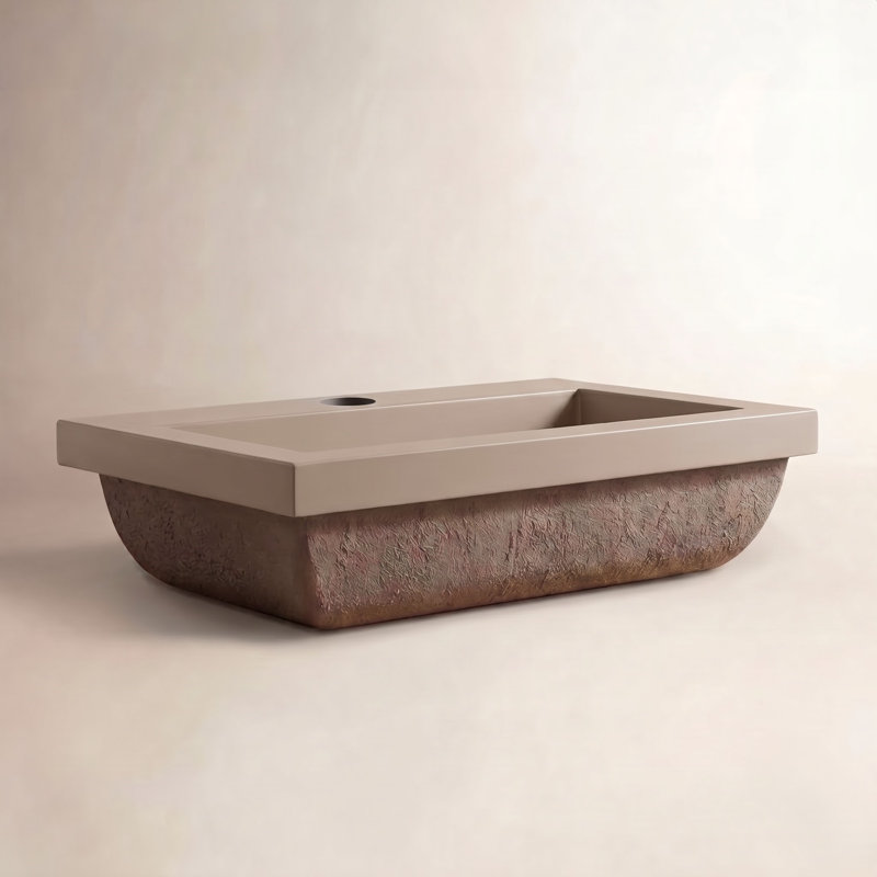 Trough Handmade Rectangular Drop-In Bathroom Sink, Earth, Single Faucet Hole