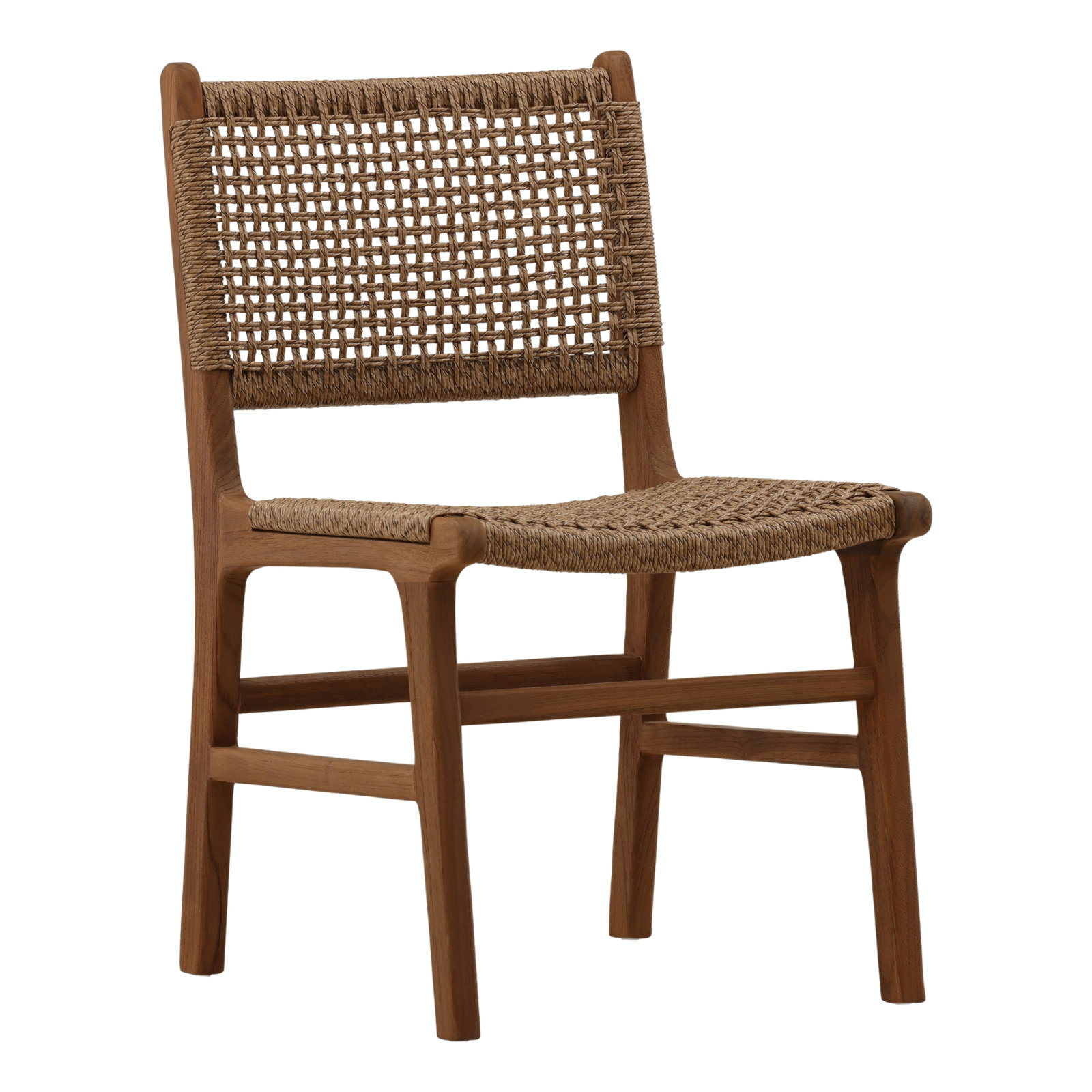 Morrisson Teak Wood Premium All-Weather Wicker Outdoor Dining Side Chair, Light Brown