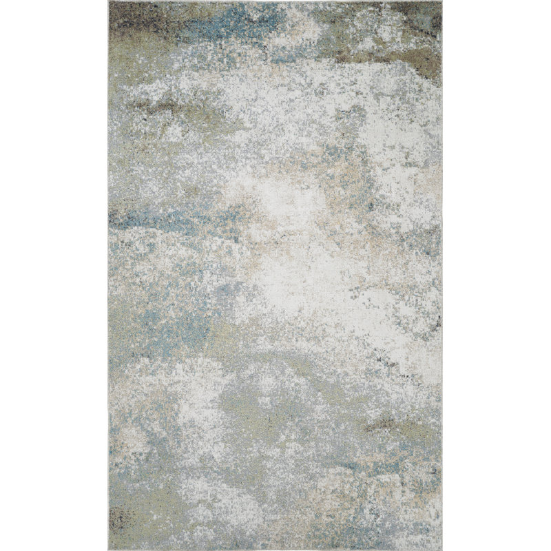 Machine Washable Henry Green/Ivory Rug, Rectangle 5' x 8'