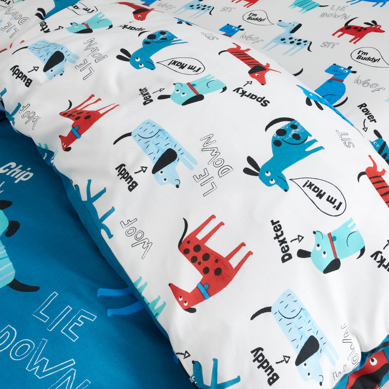 Woofing Dogs Reversible Duvet Cover Set, Blue, 135 x 200 cm - 1 Pillowcase 50 x 70 cm