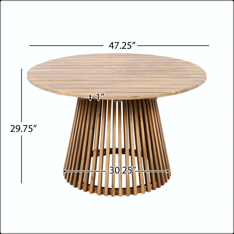 Table de salle à manger d'extérieur en bois d'acacia - 47,25 po ronde, teck clair