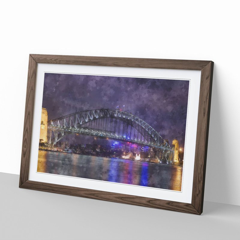 Harbour Bridge in Sydney - Picture Frame Graphic Art, Walnut Framed, 36cm H x 48cm W x 2cm D