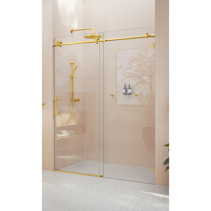 Eclipse 56 - 60 in. x 78 in. Fully Frameless Sliding Shower Door, Satin Brass