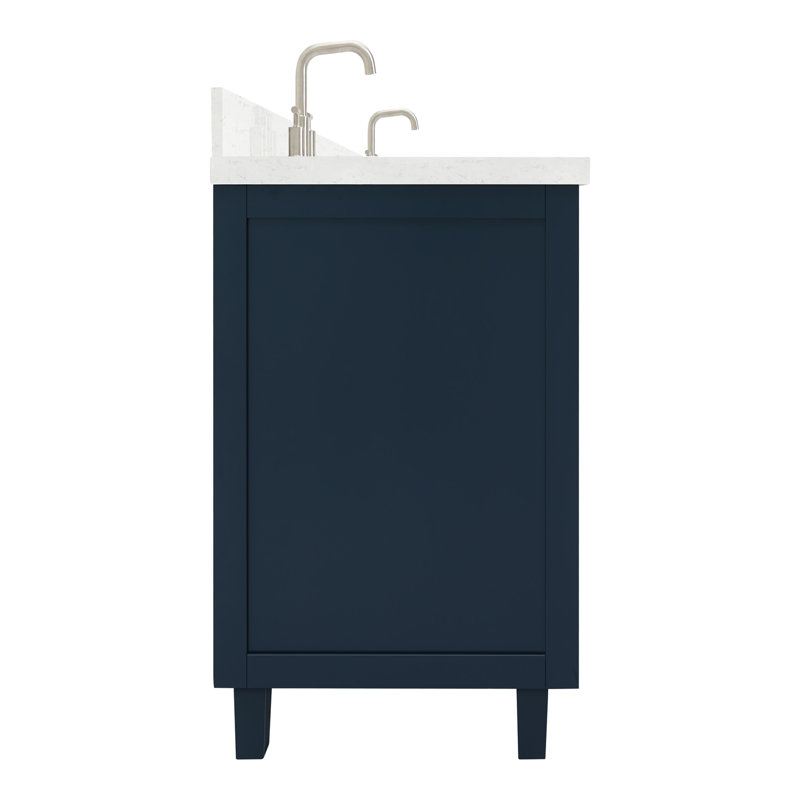 ARIEL Monroe 72 Double Sink Bathroom Vanity with Carrara Quartz Top, Midnight Blue, 60" - 61", Carrara White Quartz