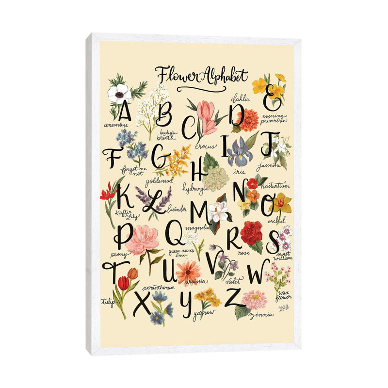 Flower Alphabet - Print on Canvas, 101.6 cm H x 66.04 cm W, White Framed