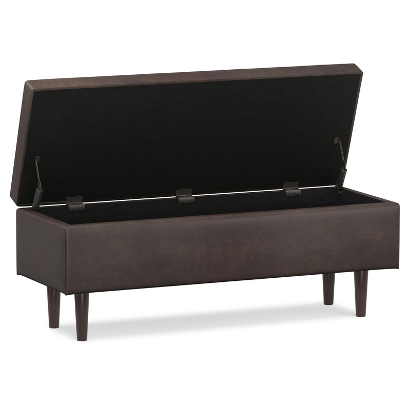 Shay 48"W Upholstered Vegan Leather Mid-Century Modern Rectangular Lift-Top Coffee Table Storage Ottoman