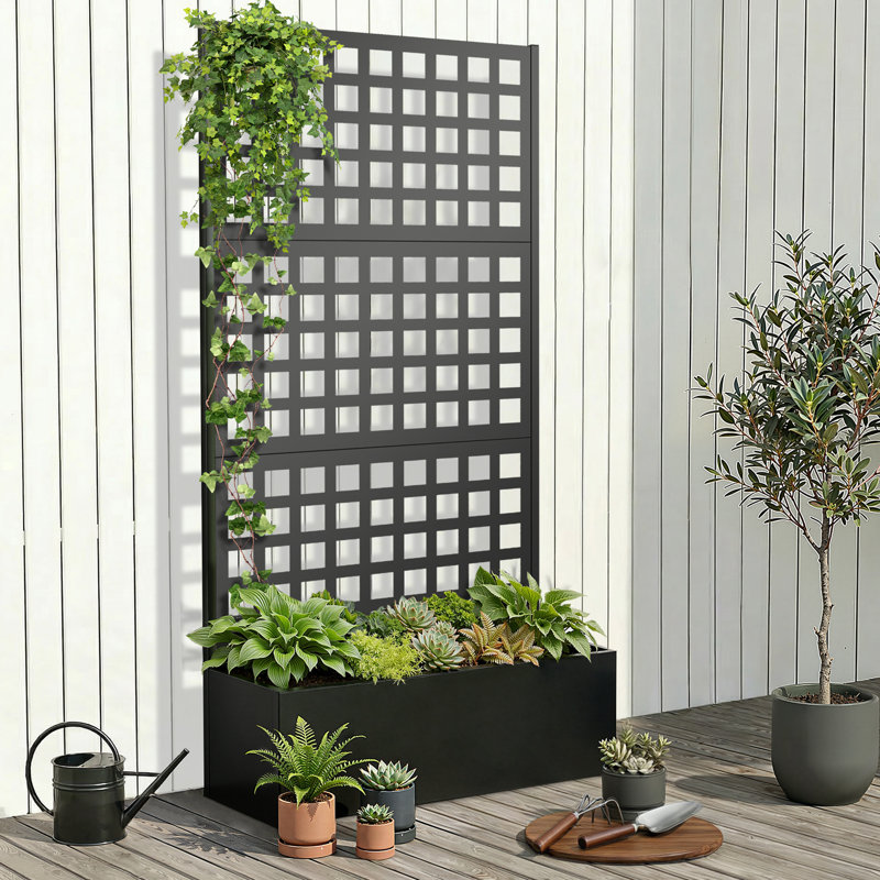 Metal Raised Garden Bed with Trellis, Garden Box for Vegetables and Flowers, Trellis Planter Box for Climbing Plants and Vines, Galvanized Raised Garden Bed, 72"x35" Black