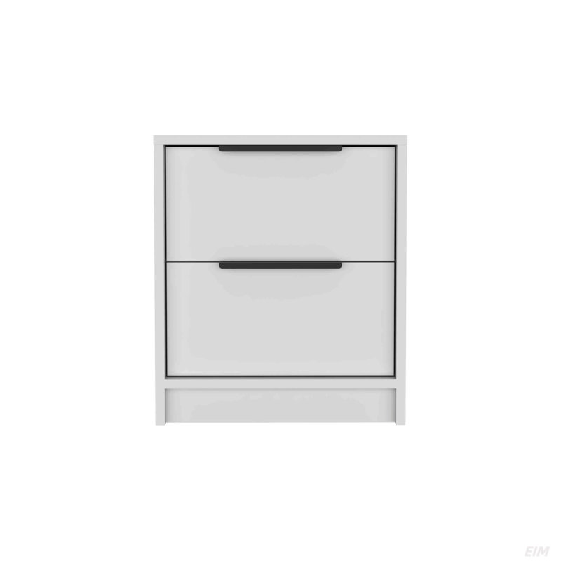 Table de chevet, table de bout, table d'appoint à deux tiroirs, poignée en métal, Blanc