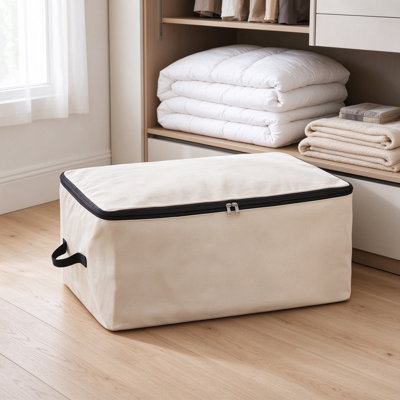 Sacs de rangement en toile pour édredons et couvertures, organisateur à fermeture à glissière en coton avec sangles de transport, rangement respirant sous le lit pour les vêtements et la literie