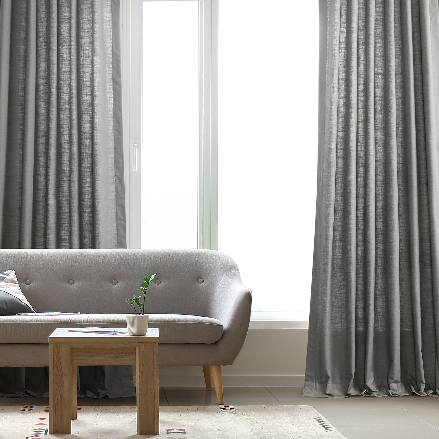Richardson Semi-Sheer Cotton Curtain Pair, 50" W x 108" L, Dark Gray