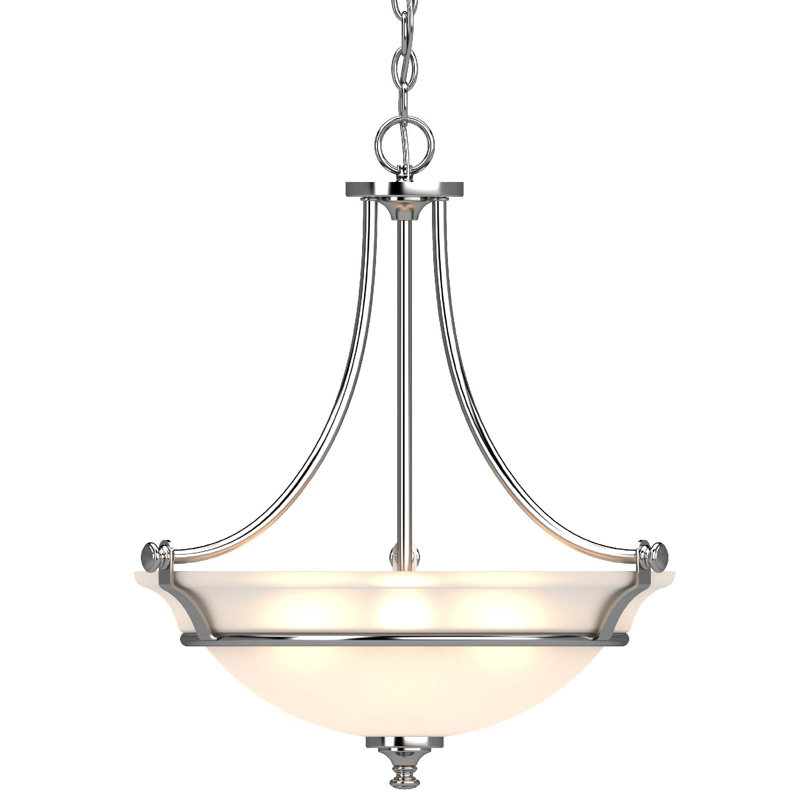 Luminaire suspendu d'intérieur en chrome 3 lumières avec bol en verre givré Tes