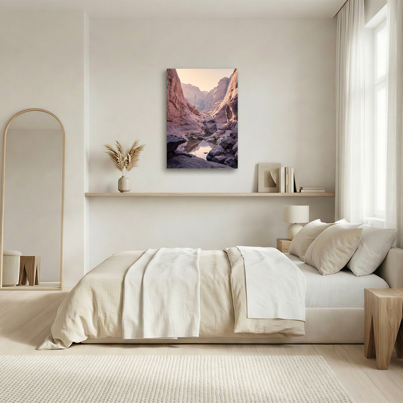 «Pink Sandstone Canyon Stream with Tall Desert Plant», art mural, 18"H x 12"W