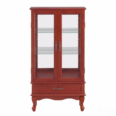 2-Door Glass Wine Display Cabinet With 1 Drawer And Adjustable Shelves