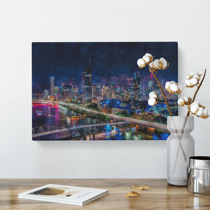 Brisbane City Skyline Australia - Wrapped Canvas Painting, 40cm H x 60cm W x 3cm D