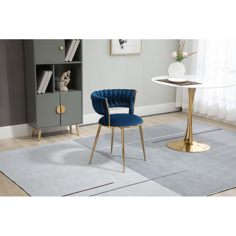 Navy Velvet Upholstered Side Chair with Gold Metal Legs