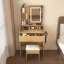 Coiffeuse avec miroir lumineux à DEL, prise de courant, porte-séchoir à cheveux et tabouret - Coiffeuse compacte pour petites chambres à coucher (bois)