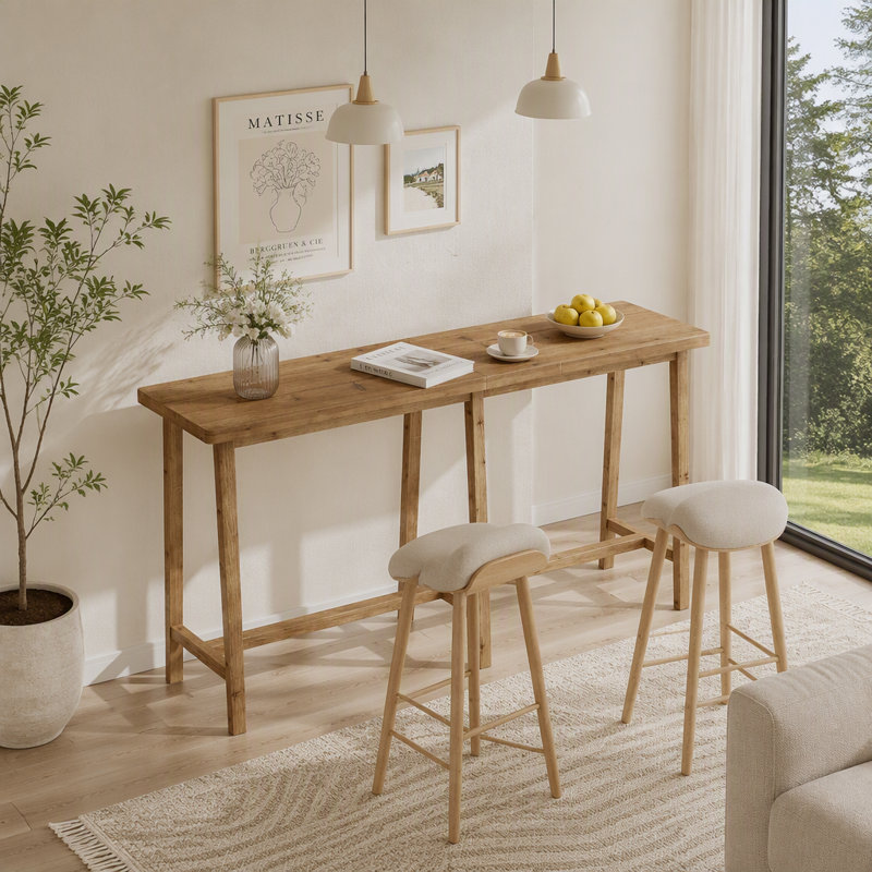 Table de bar 78,7 po en bois massif, table de pub rectangulaire à hauteur de comptoir pour la salle à manger et la cuisine