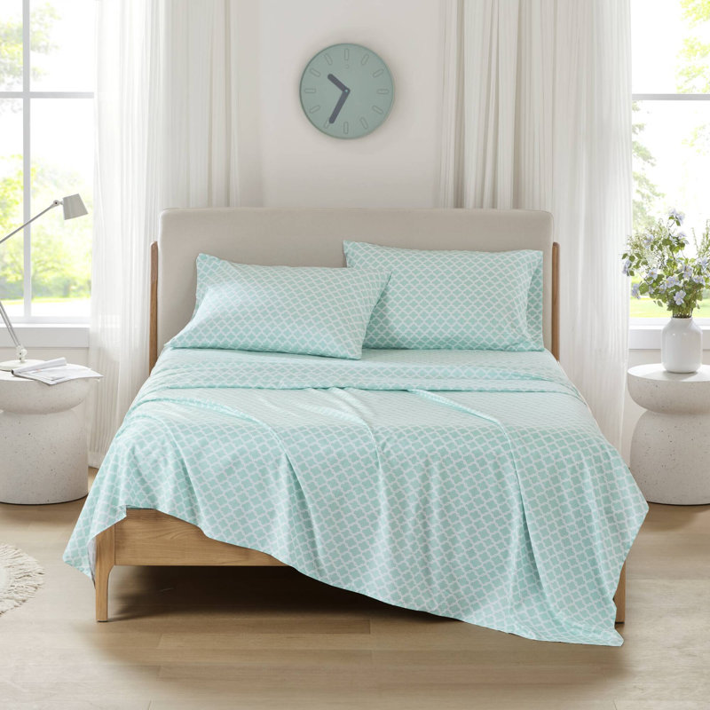 Microfiber Coolmax Microfiber Coolmax Printed Sheet Set, Twin, Quatrefoil Aqua
