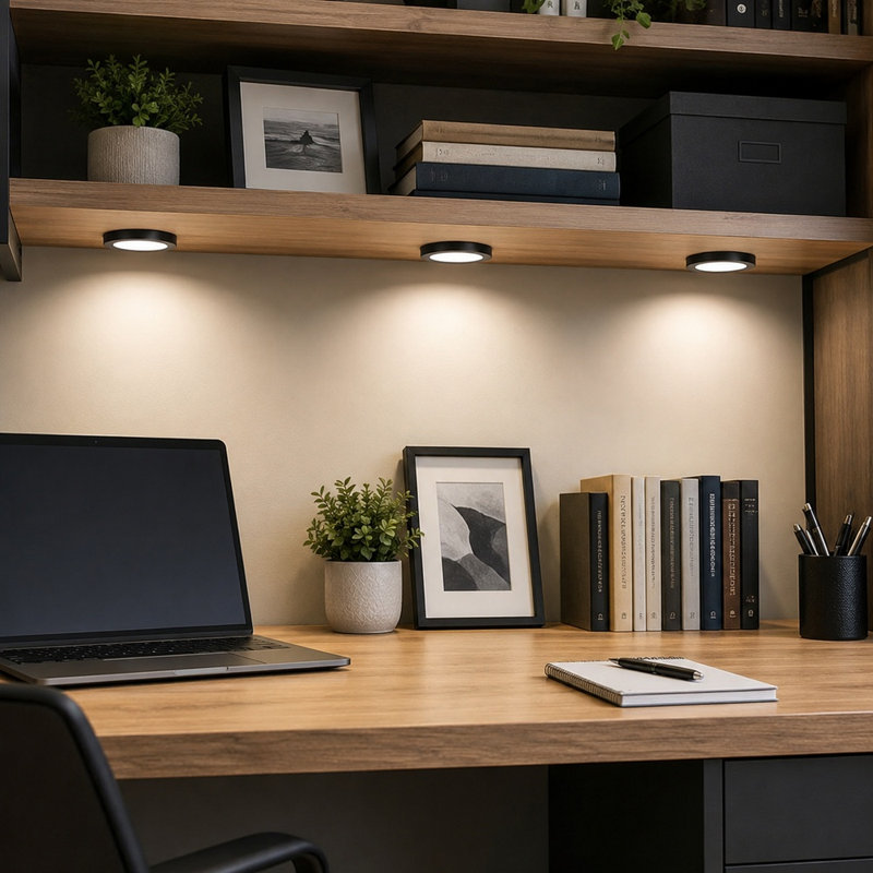 Ensemble de 6 lumières DEL rondes à brancher VST avec gradateur tactile câblé, blanc neutre 4000K, noir VST
