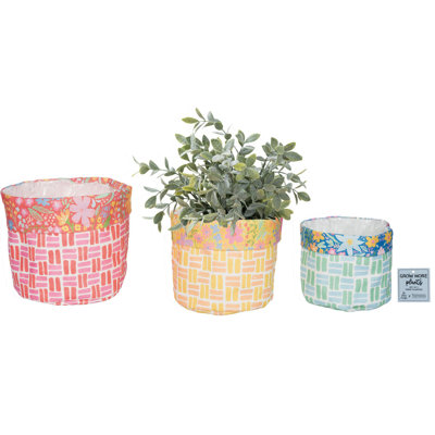  Fabric Bright Geo Planters w/Liner Set of 3 Home Decorations Spring