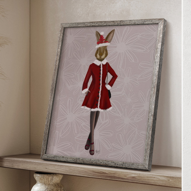 Christmas Christmas Fashion Bunny, reproduction encadrée - bois massif, H 30 po x l 24 po