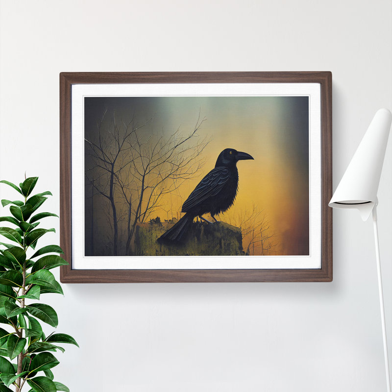 An Artsy Crow Bird - Framed Print, 34cm H x 46cm W x 2cm, Walnut