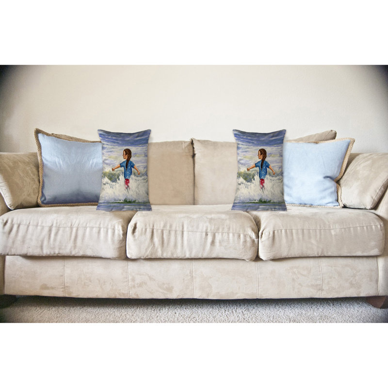 Housse et insert de coussin rectangulaire d'extérieur Girl in Surf, 16" x 20"