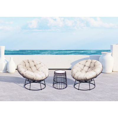 Krikacy Papasan 3 Pieces Bistro Set with Beige Cushions