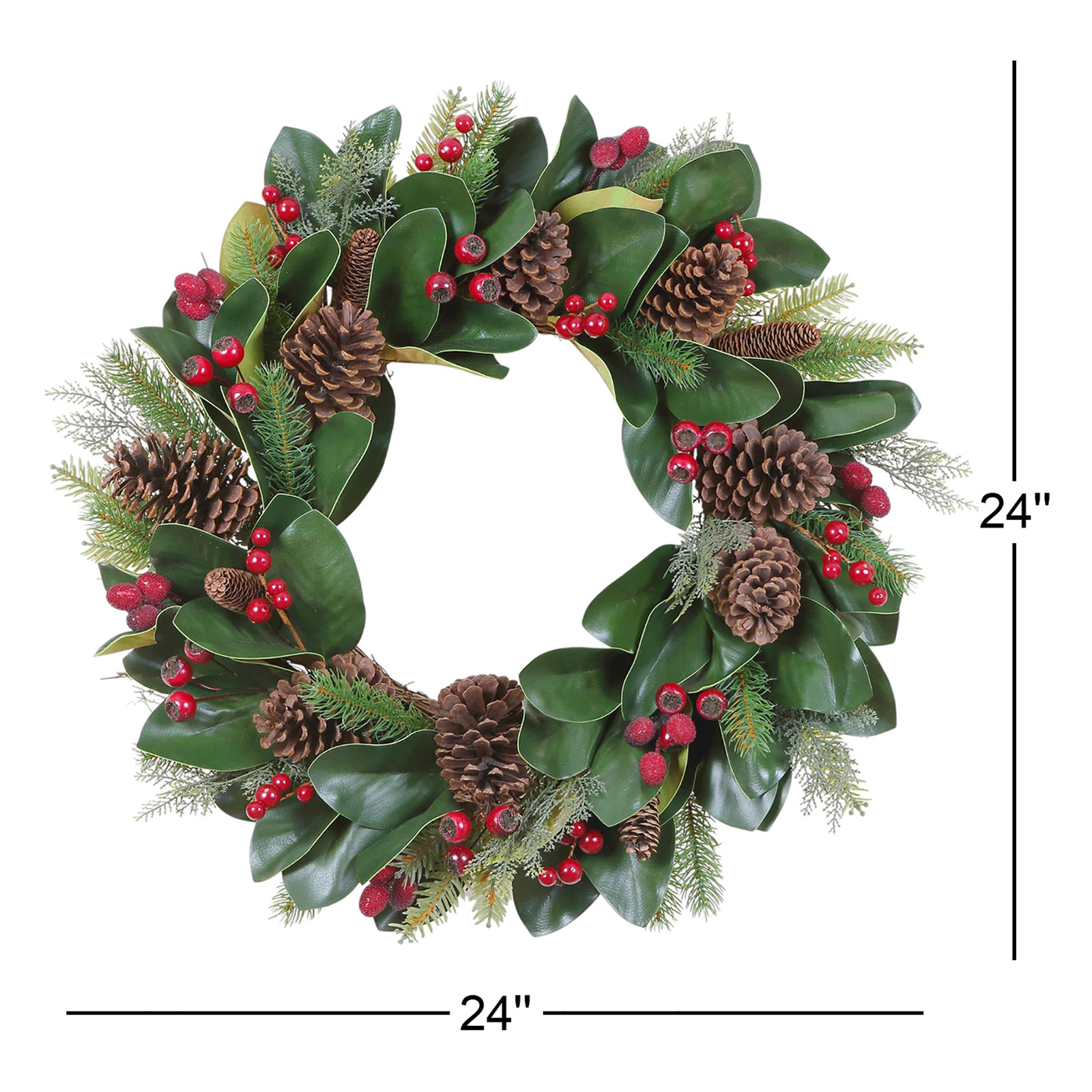 CHRISTMAS MAGNOLIA W BERRY CONE WREATH