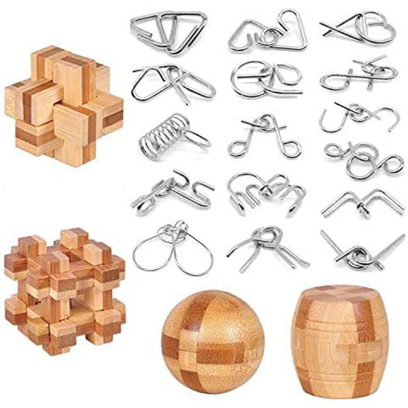 Brain Teaser Puzzle 20Pcs Unlock Interlock Game IQ Test Wooden Toy 3D Unlock Interlock Puzzle Magic Ball Brain Teaser Toy Puzzles For Adults