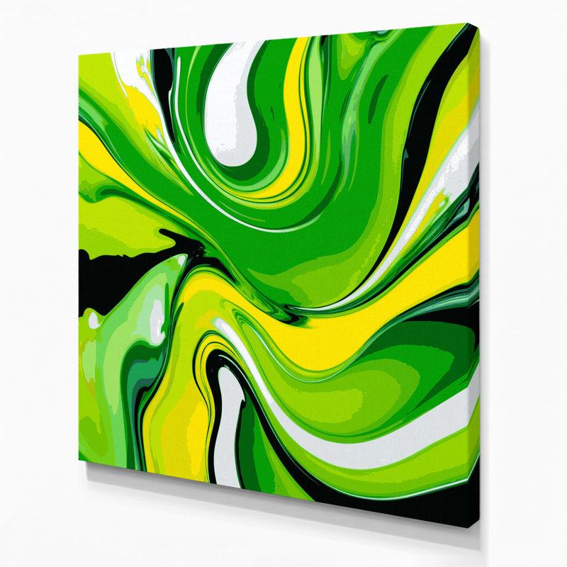 Abstrait art fluide sur toile verte 52, H 32 po x l 32 po