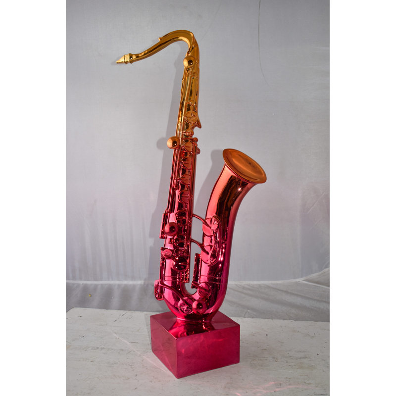 Gerjet Modern Art Saxophone Statue Made of Resin Size: 10" x 8" x 28"H, Gold/Red