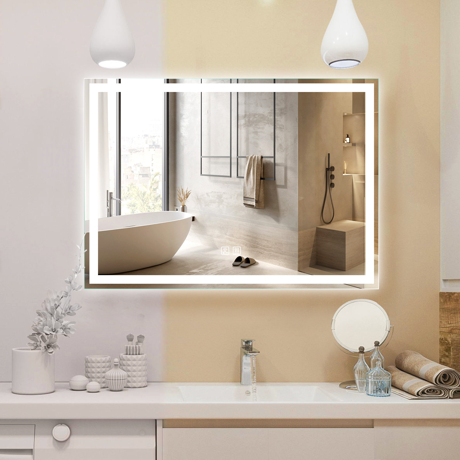 led bathroom mirror, dimmable vanity mirror anti-fog wall mounted with  lights