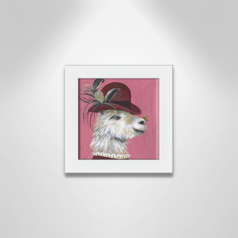 Llama Animals, 10" H x 10" W x 0.625" D, White Framed
