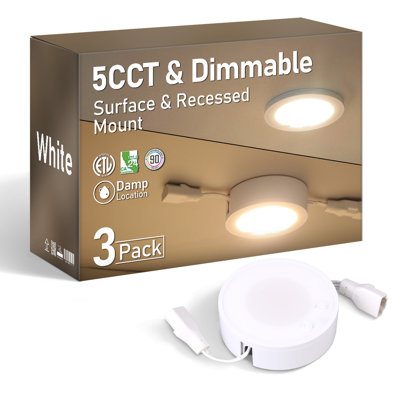 Lumières rondes 5w 5cct à DEL, montage en surface ou encastré, éclairage encastré à intensité variable 120v