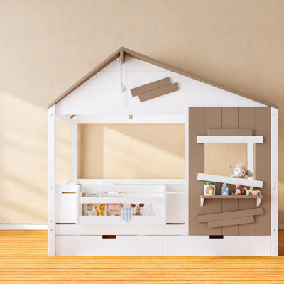 Lits jumeaux de style ferme avec rangement, lit cabane en bois MDF pour enfants