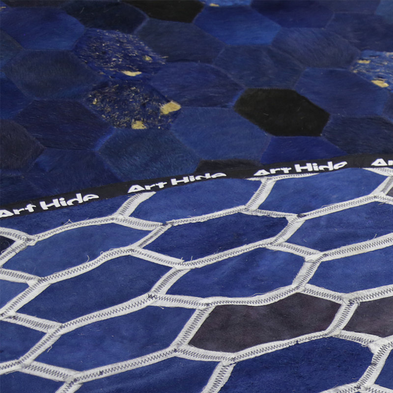 Cowhide Area Rug in Blue, Round 9'10''