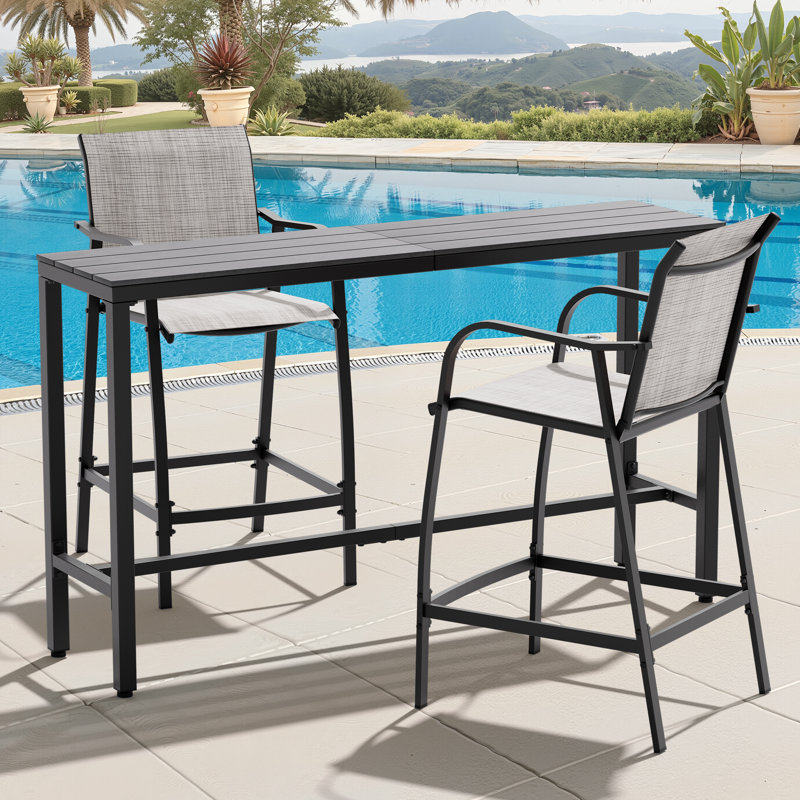 Ensemble repas d'extérieur pour 2 personnes (ensemble 3 pièces, table rectangulaire), Beige, Brun