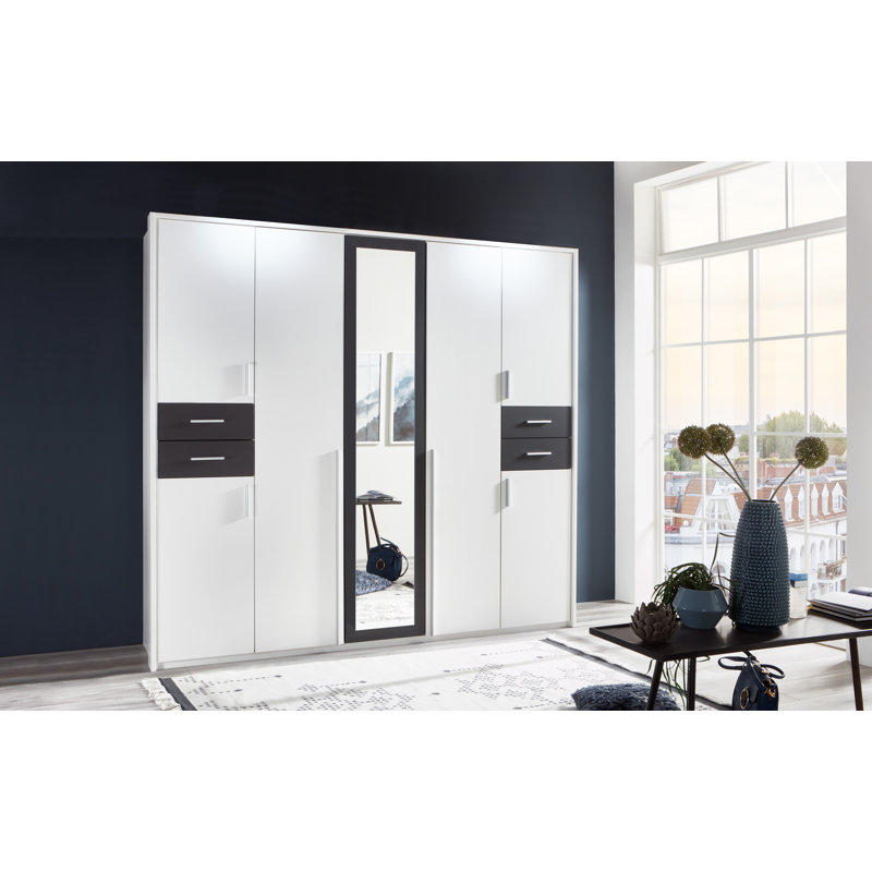Jaclynn Manufactured Wood Wardrobe, White/Graphite, 208cm H x 225cm W x 58cm D