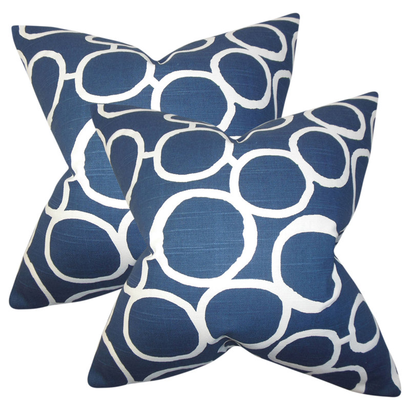 Geometric Feather Reversible Throw Pillow, Blue