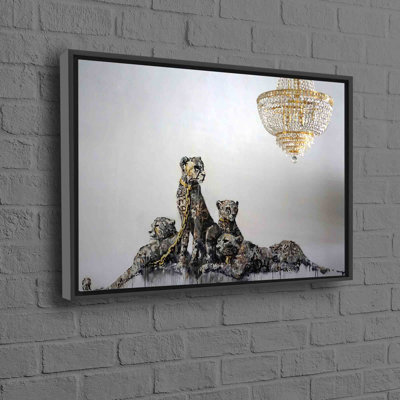 Art guépard d'inspiration Banksy sur toile de coton de qualité supérieure avec motif léopard abstrait, idéal pour une décoration murale à thème animalier