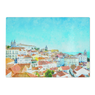 Tempered Glass Skyline of Alfalma Lisbon Portugal Chopping Board